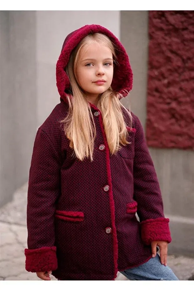 Детское пальто для девочек шерстяное Butik Amine, Burgundy