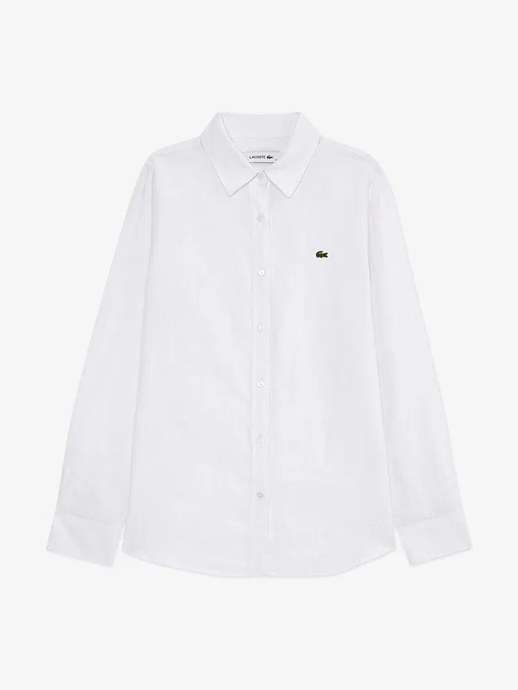 Женская рубашка из льна, Regular Fit LACOSTE, White — фото 2