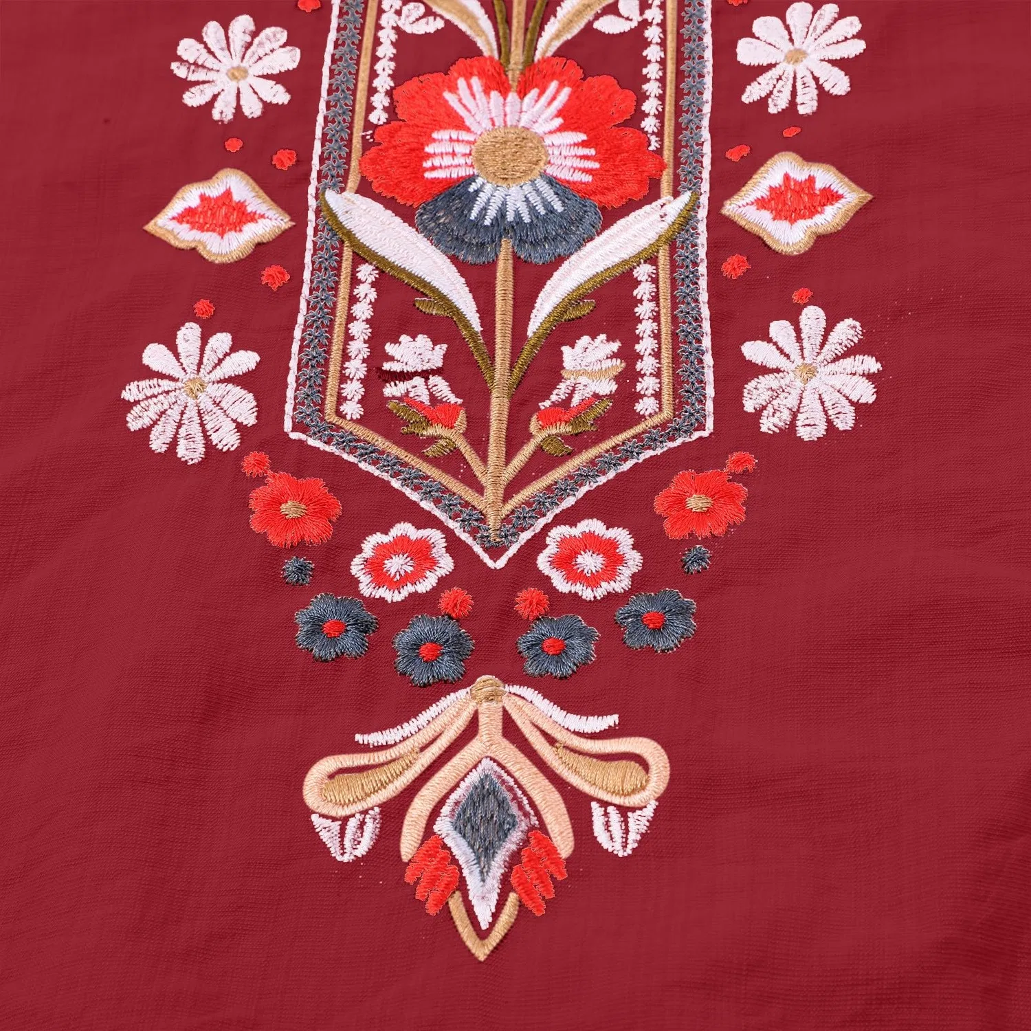 Женская блуза с принтом Women Linen Shirt 3/4 Sleeves Casual Vintage Floral Embroidery Print Chinese Shirts Summer Boho Tops Comfortable Blouses for Women, Z06-red — фото 4