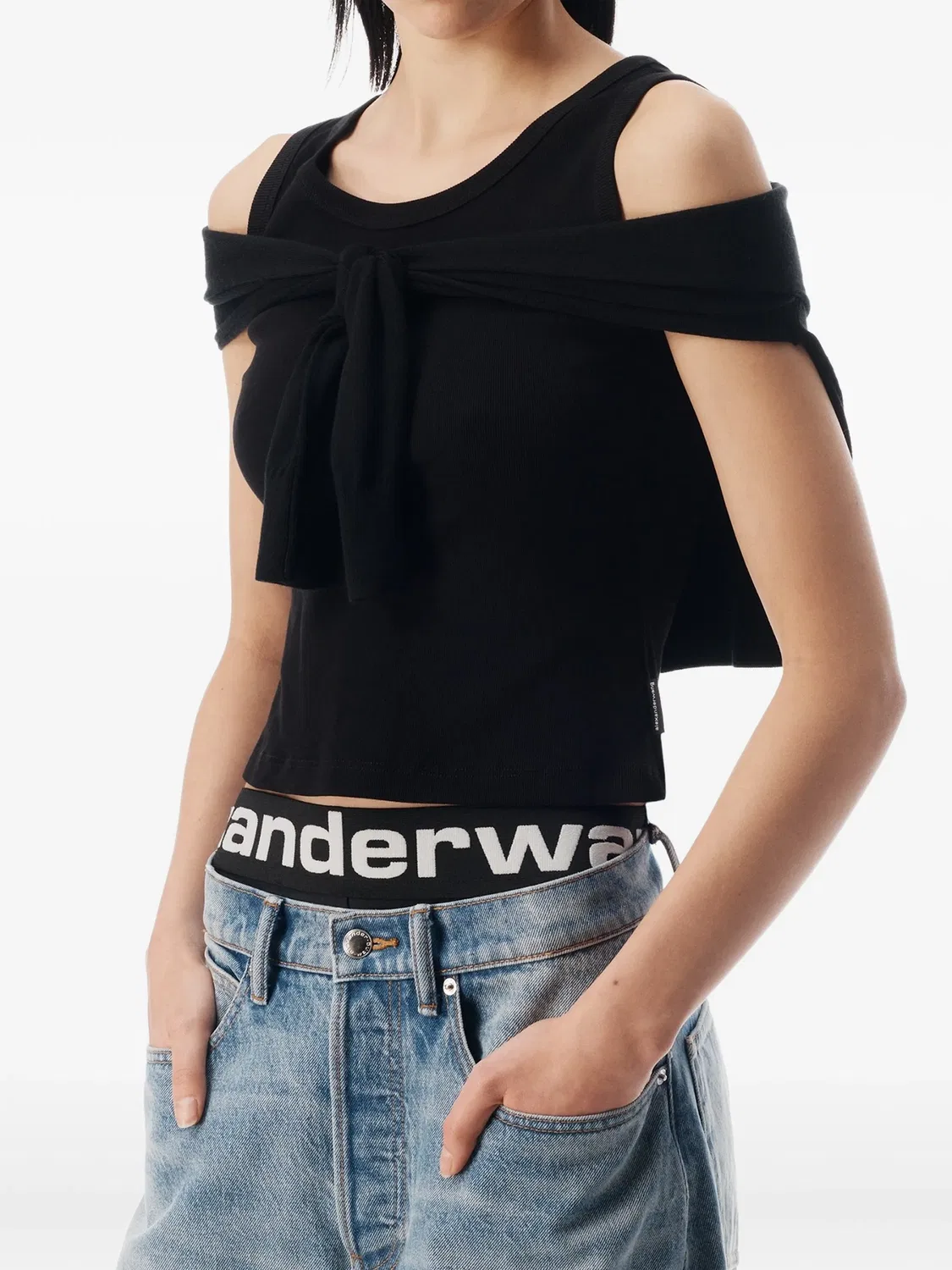 Джинсы широкого кроя с логотипом, синие Alexander Wang, синий — фото 2