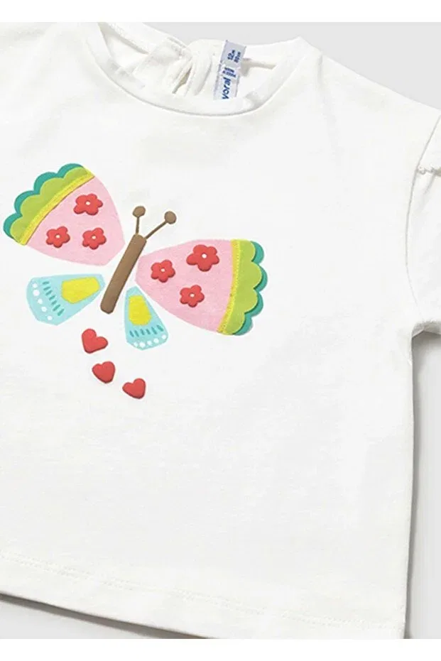 Детская футболка для девочек с принтом Summer baby girl printed tshirt Mayoral, Ecru — фото 3
