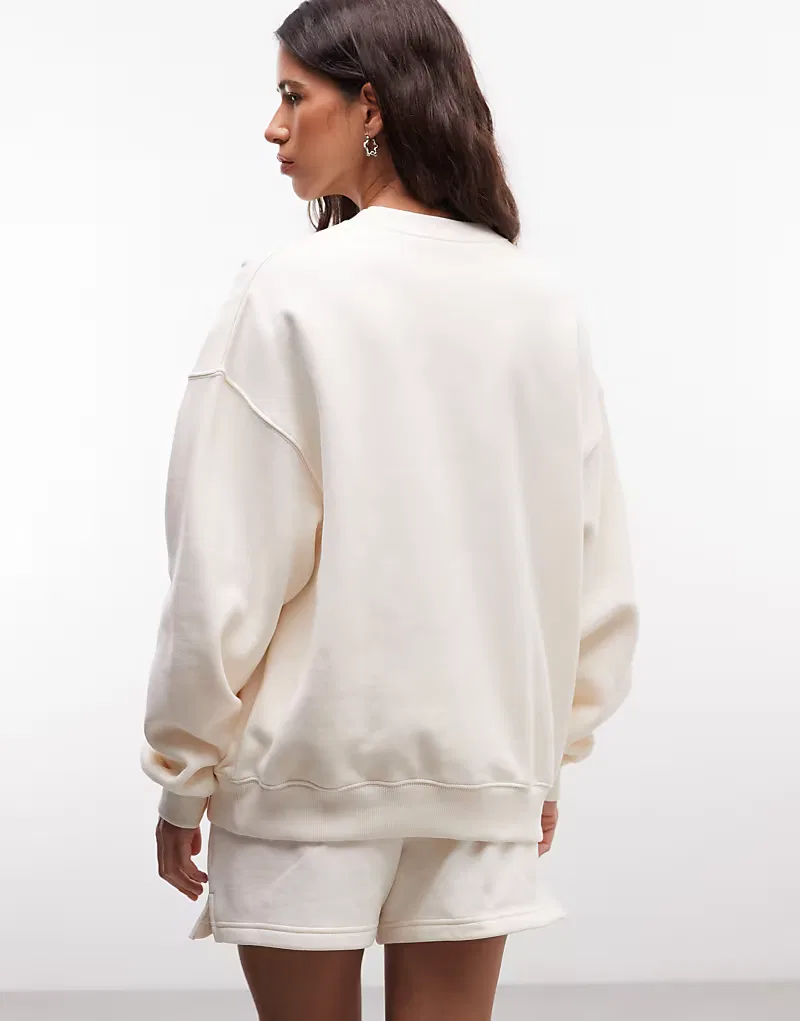 Флисовая толстовка Nike Studio Fleece оверсайз в стиле университетской формы, кремовый — фото 4