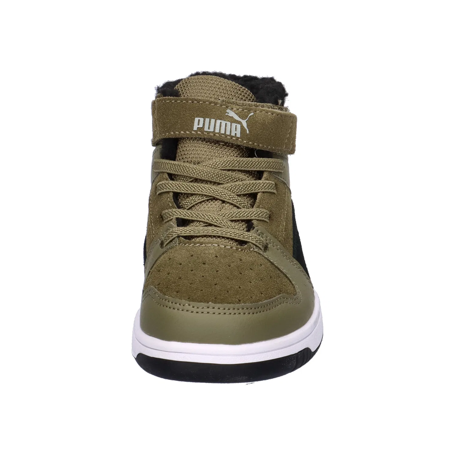 Детские кроссовки с верхом из замши и искусственной кожи Rebound Layup Fur SD Puma, Olivgrun Schwarz Weiss — фото 3