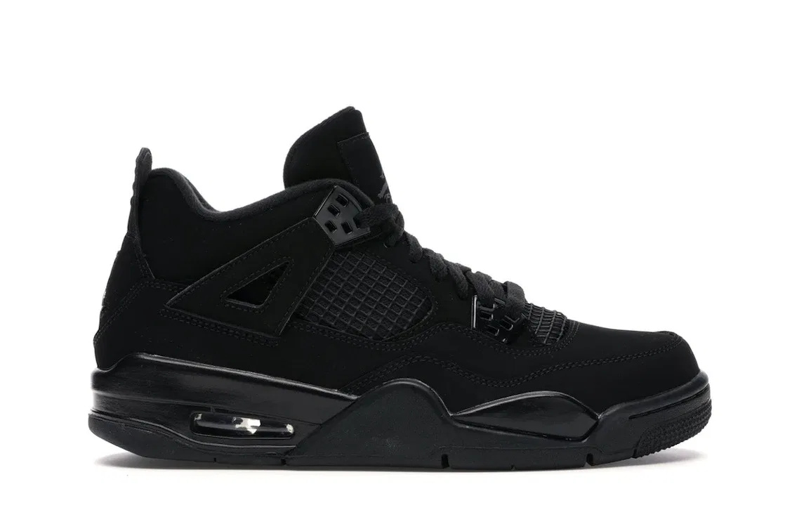 Детские кроссовки с верхом из нубука и сетки Jordan 4 Retro Black Cat, Black/Black-Light Graphite