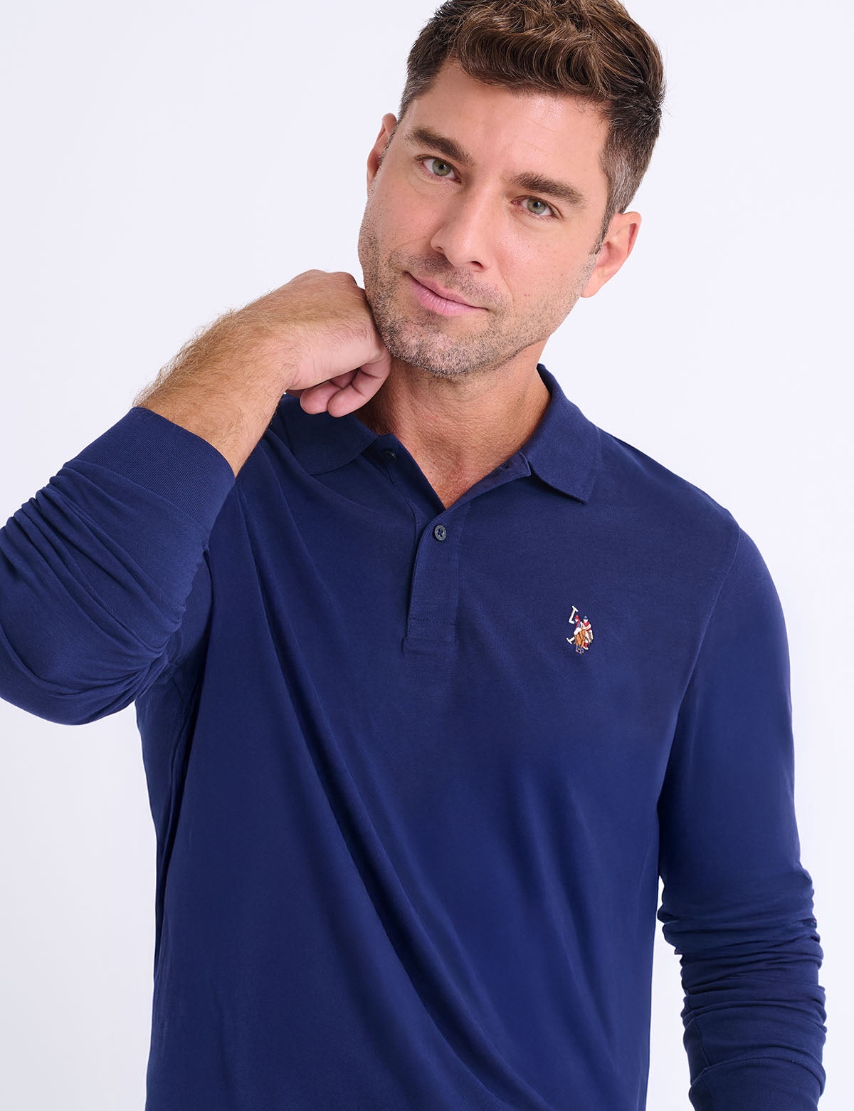 Поло лонгслив U.S. Polo Assn Peached Jersey Shirt, темно-синий — фото 4