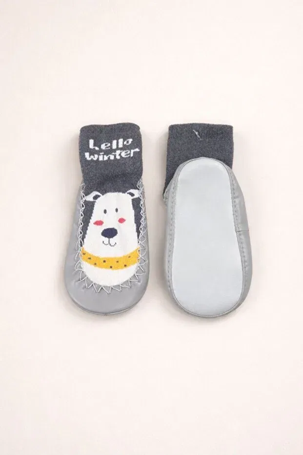 Детские носки для новорожденных кожаные Çarık socks Numix Baby Kids, Gray — фото 3