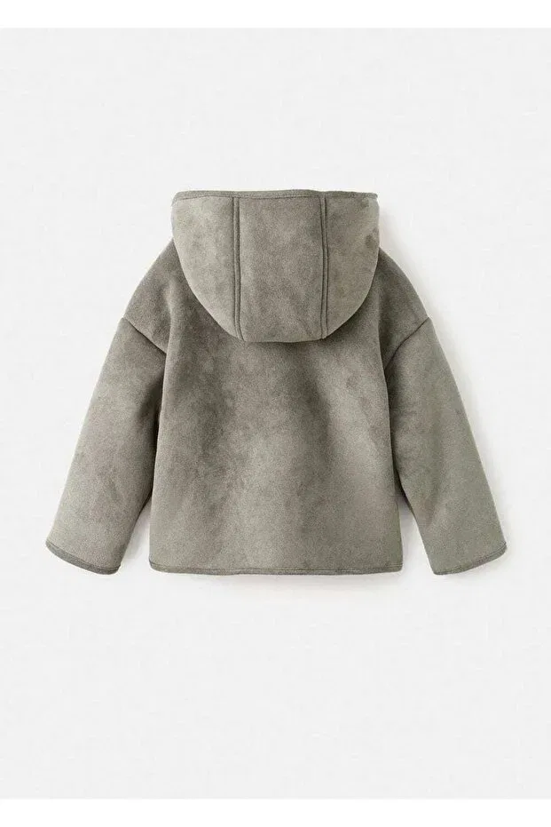 Детское пальто для девочек с мехом Mango Baby, Khaki Color — фото 2