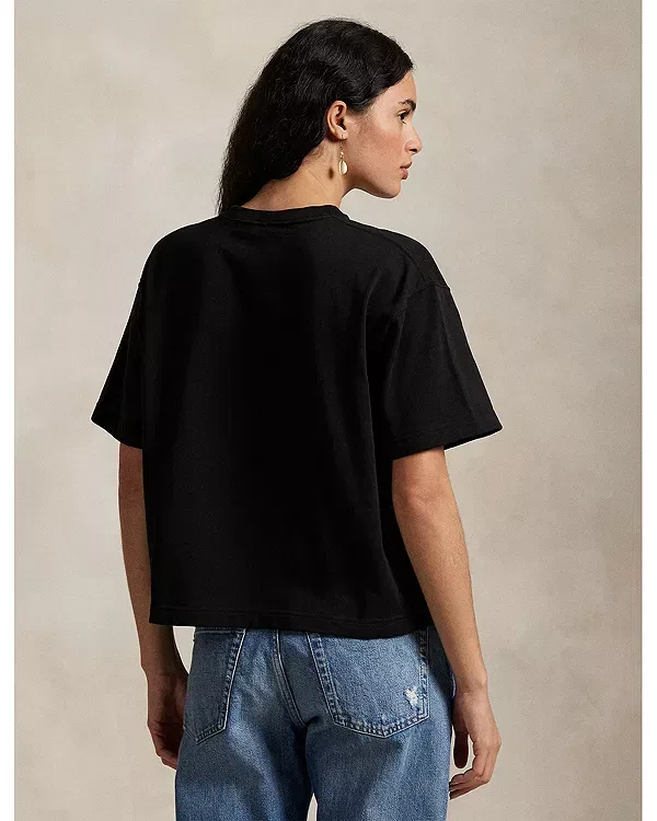 Женская футболка с круглым вырезом Relaxed Cropped Crewneck Tee Ralph Lauren, черный — фото 3