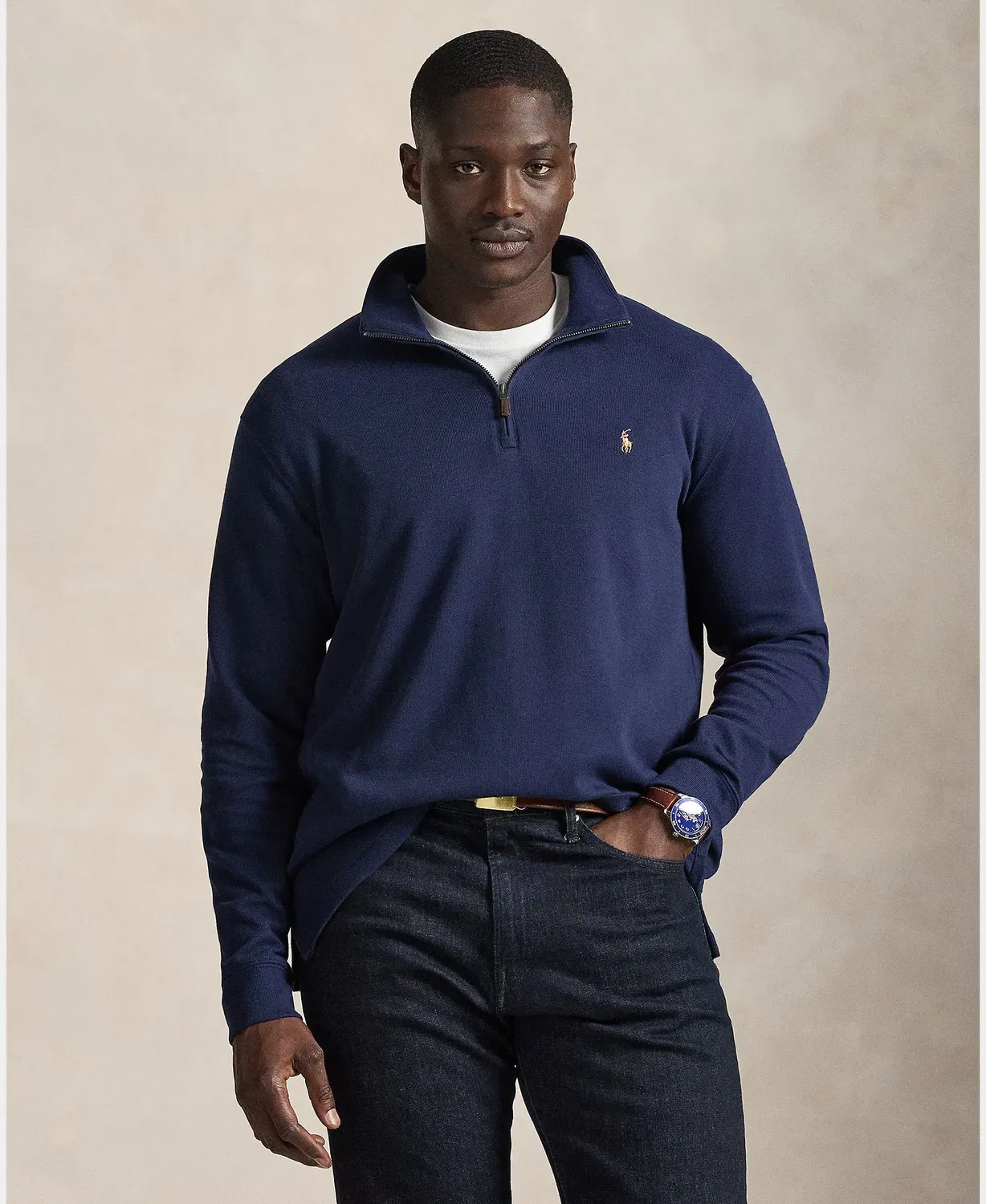 Мужское джерси с короткой молнией Estate-Rib Polo Ralph Lauren, Beige