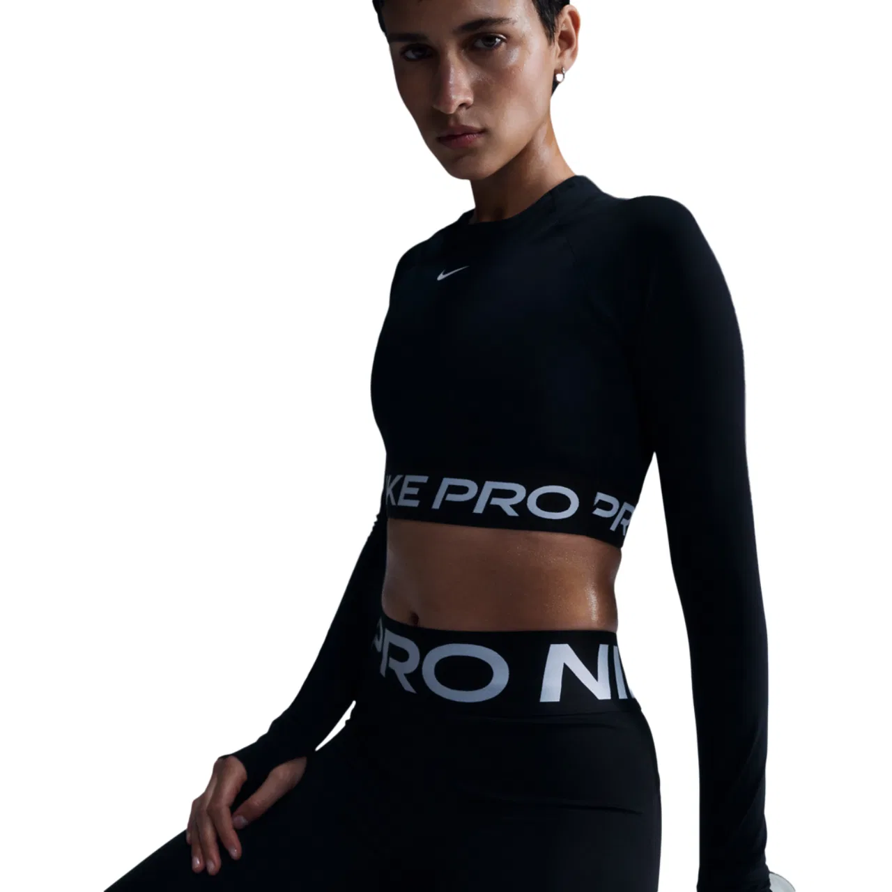 Женский лонгслив с длинным рукавом Nike Pro Dri-FIT 365 Crop, White/Black — фото 4