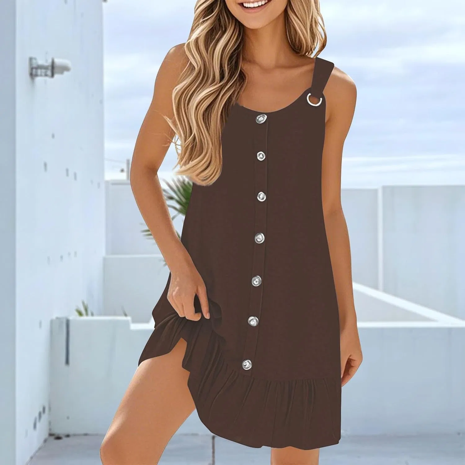 Женское летнее платье с цветочным принтом Oversize, Brown — фото 2