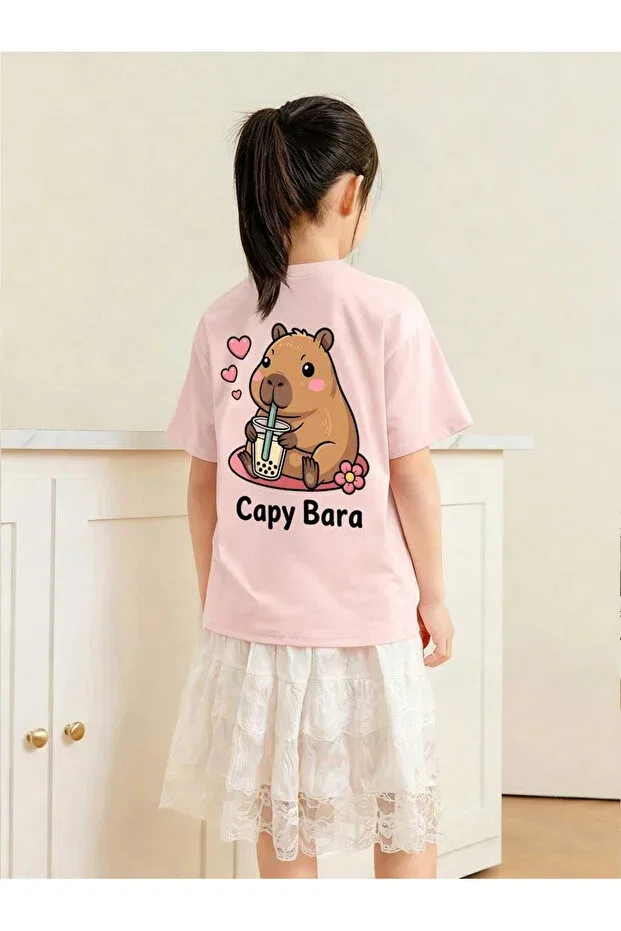 Детская футболка для мальчиков с принтом Capybara printed children's t-shirt cotton Cc Collection, Pink — фото 2
