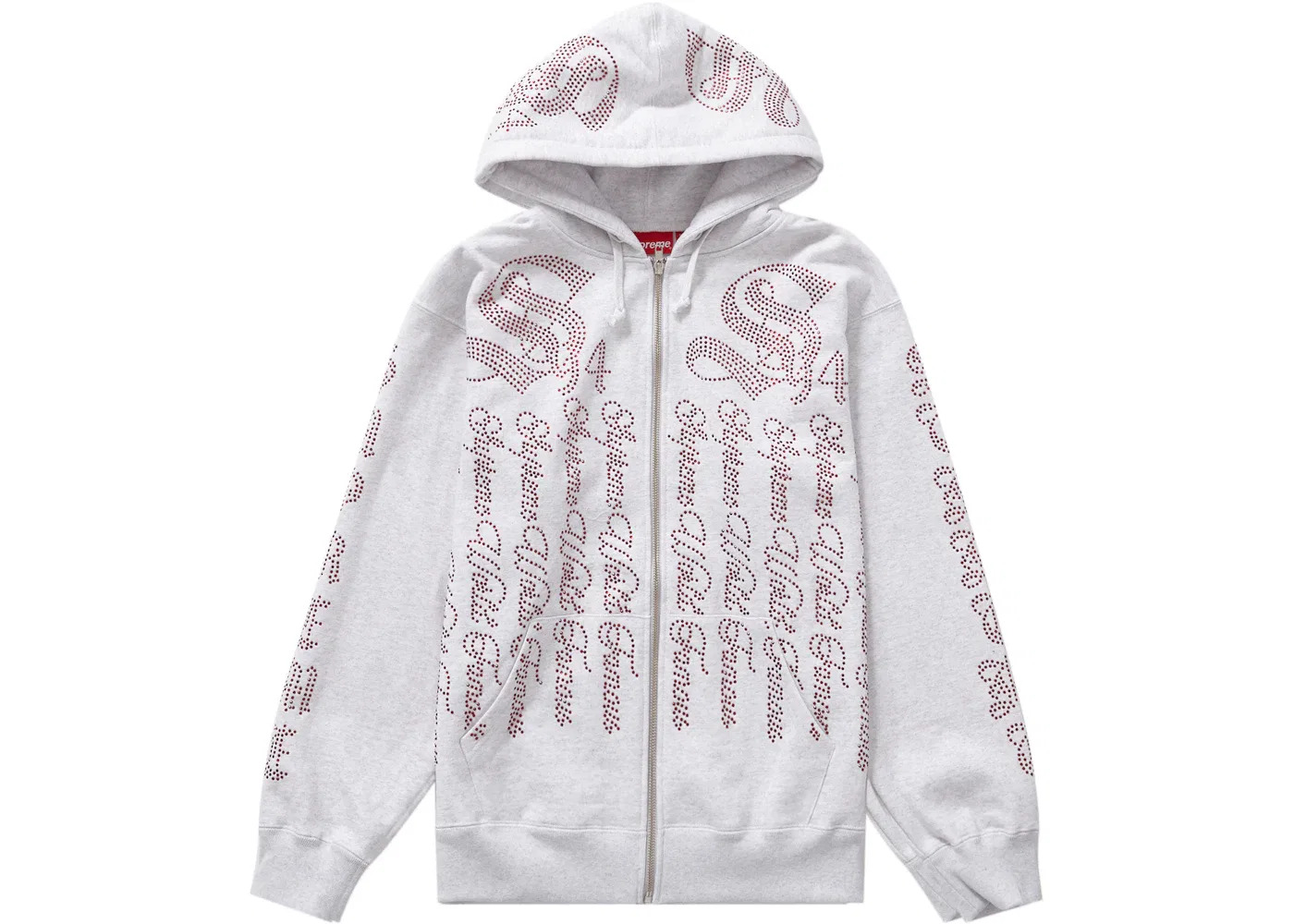 Мужская худи с молнией с принтом Supreme, Ash Grey