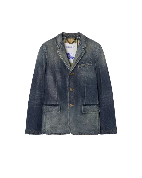 Мужская куртка из денима с покрытием Coated Denim Tailored Jacket Burberry, Mid Blue — фото 4