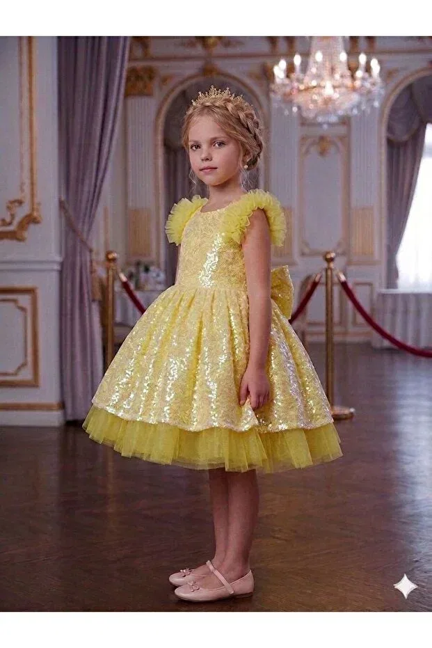 Детское платье для девочек с пайетками Luiva Kids, Yellow — фото 4