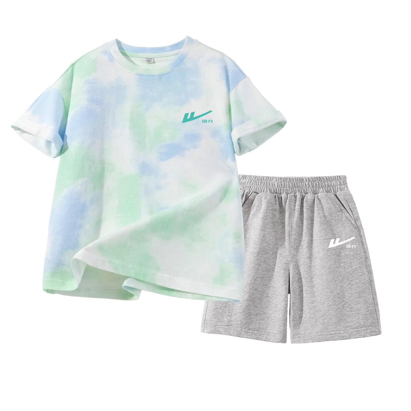Детский спортивный комплект с круглым вырезом Casual Sportswear WARRIOR, Blue Green/H Huili Green Hook K-Gray/H White Huili Small K