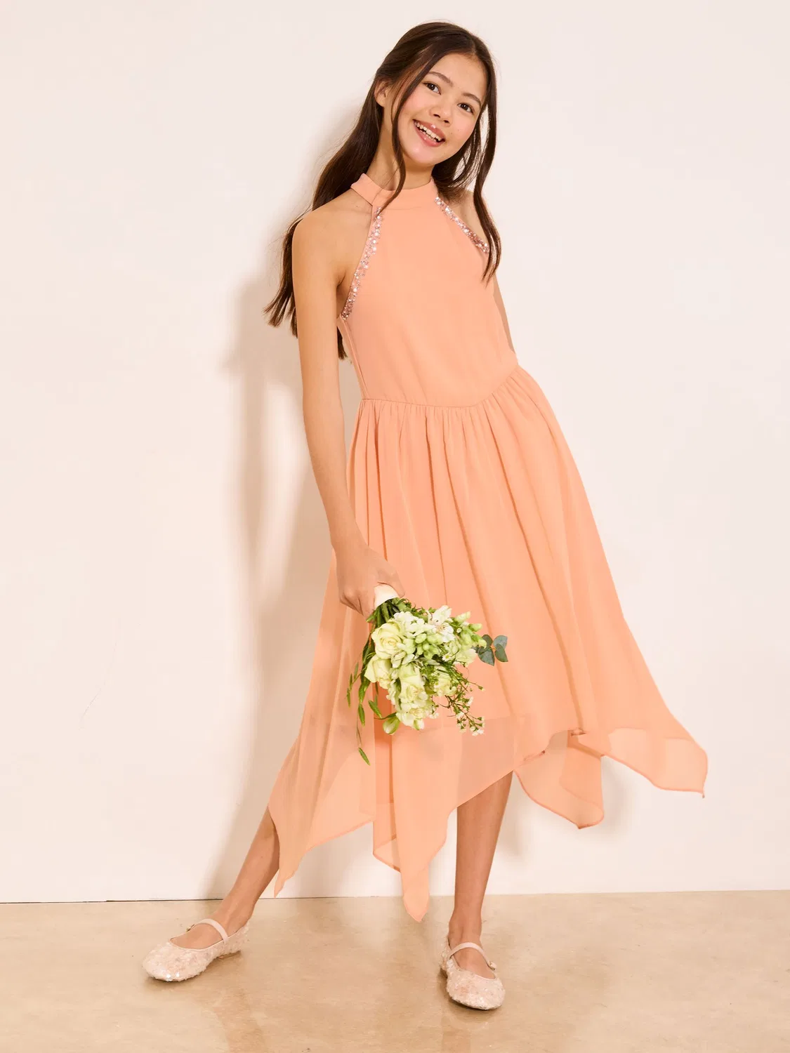 Платье для особых случаев с пайетками, модель Hanky Hem Halter Lipsy, персиково-розовый