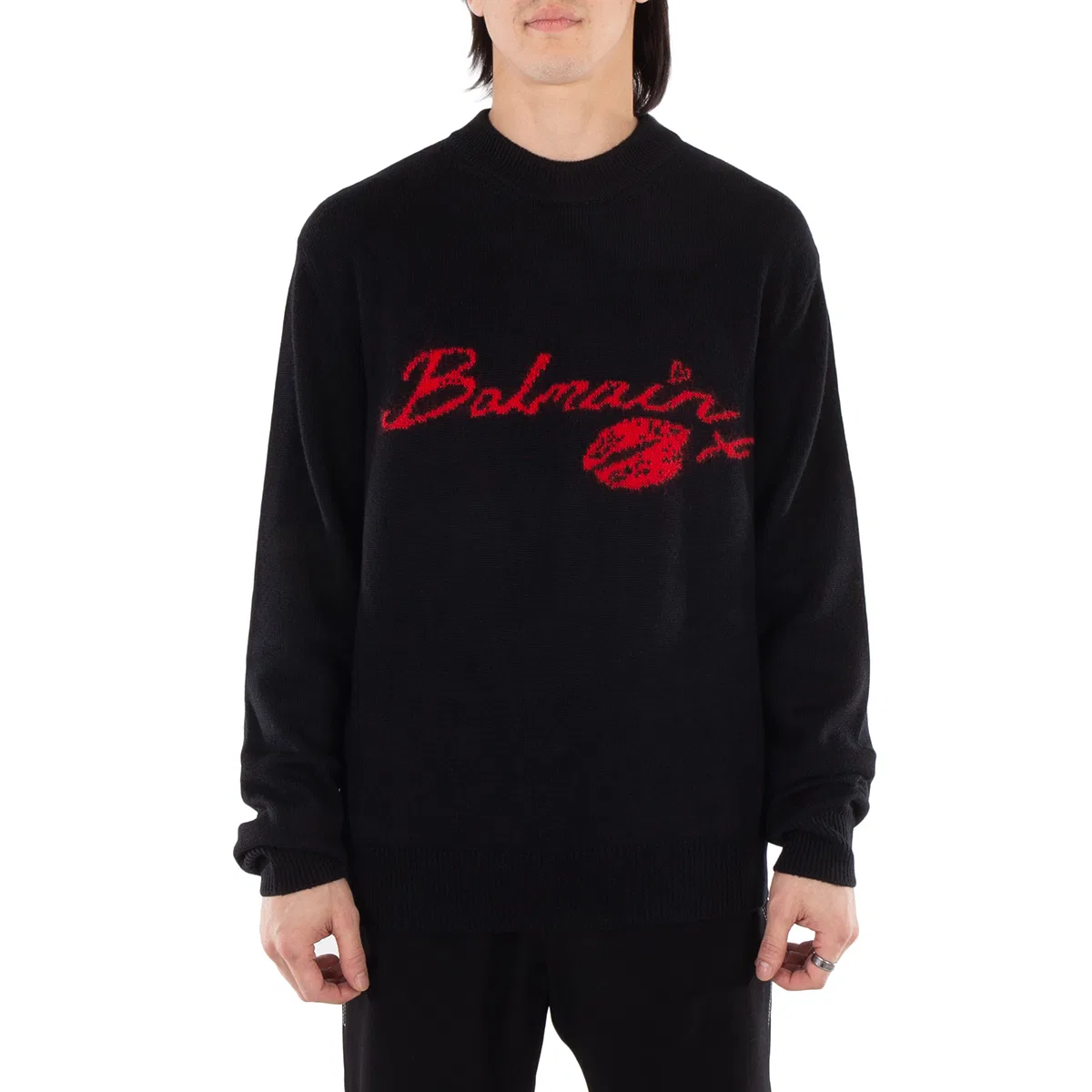 Джемпер с вышивкой Kiss Balmain, Noir/Rouge