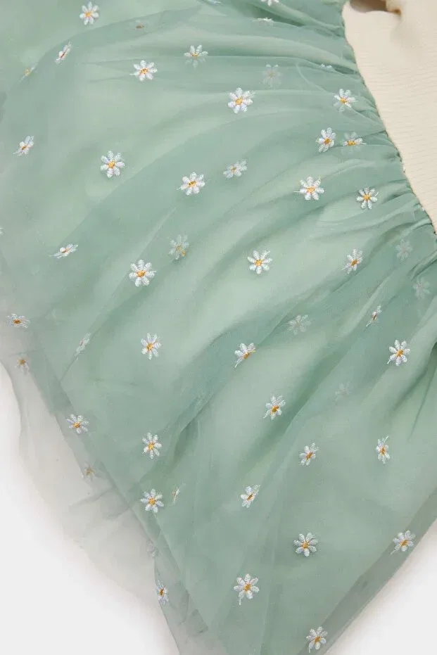 Детское платье для девочек хлопковое Floral long sleeve tulle dress baby girl d9327a525sp Defacto, Green Gn1114 — фото 4