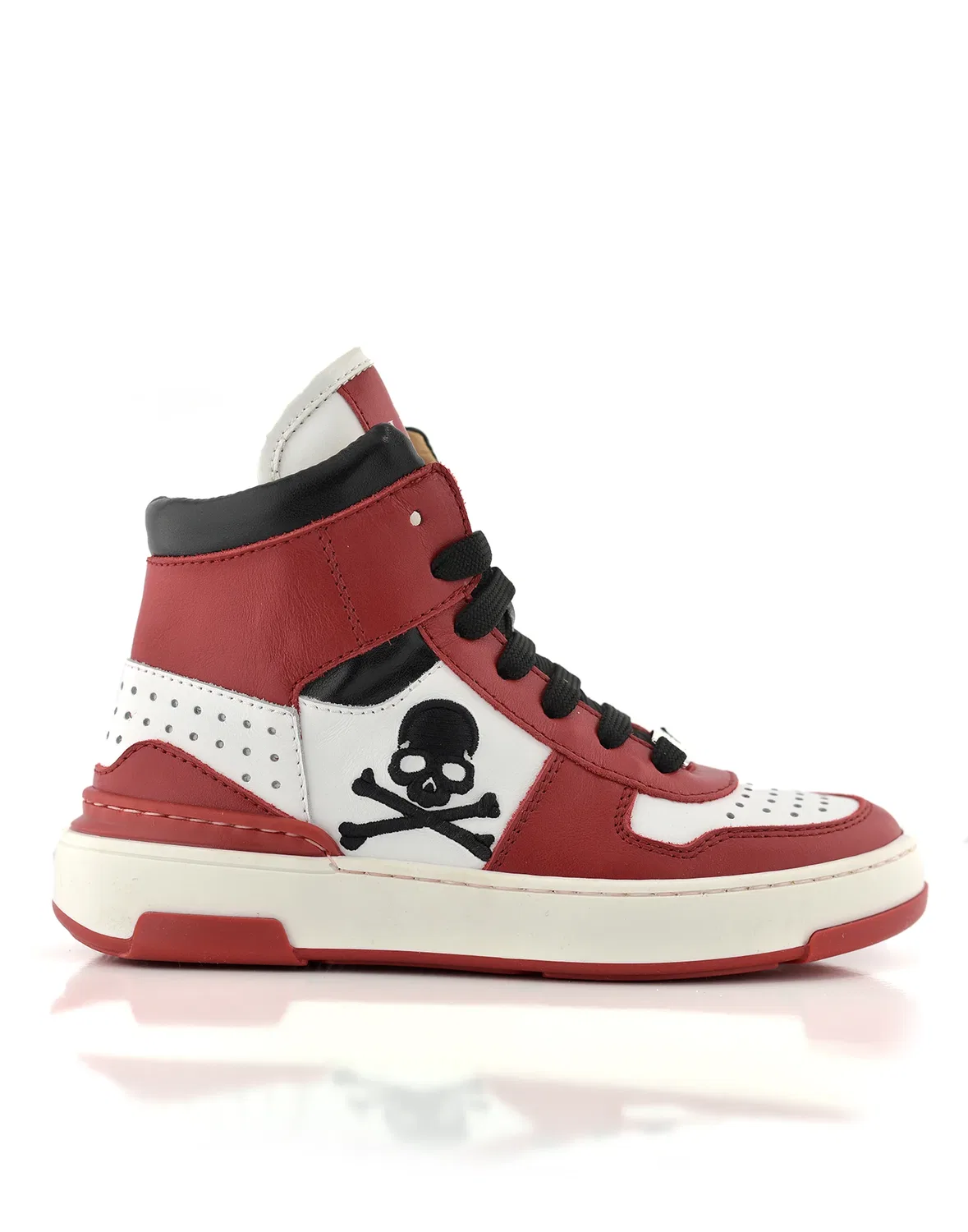 Детские кроссовки высокие с принтом-черепом и шнуровкой PHILIPP PLEIN, Red/White — фото 2