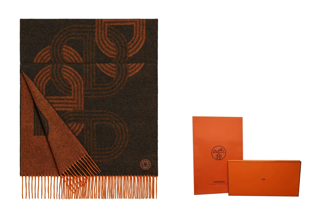 Шарф мужской из кашемира HERMES, оранжевый — фото 2