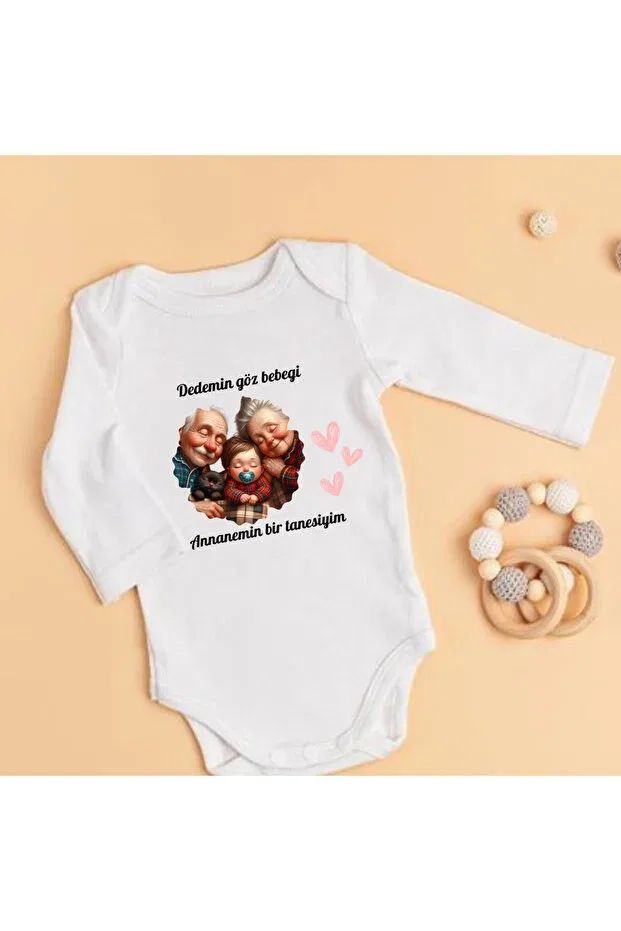 Детское боди-комбинезон для новорожденных с принтом Special Printed Grandfather Written Baby - Zibin Grandfather Printed Lupi, Coffee Red
