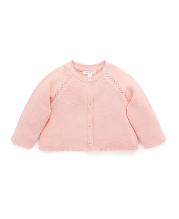 Детский кардиган с ажурным краем Purebaby, Guava Melange