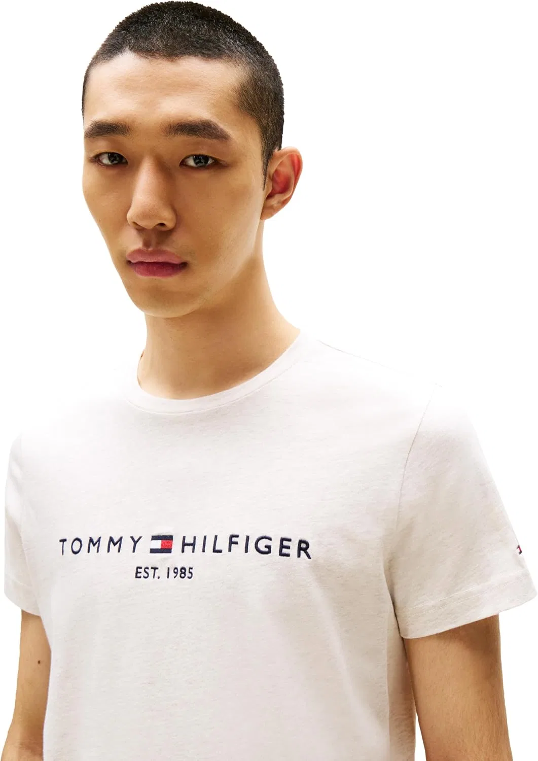 Мужская футболка с вышитым логотипом Tommy Hilfiger, Heathered Oatmilk — фото 2