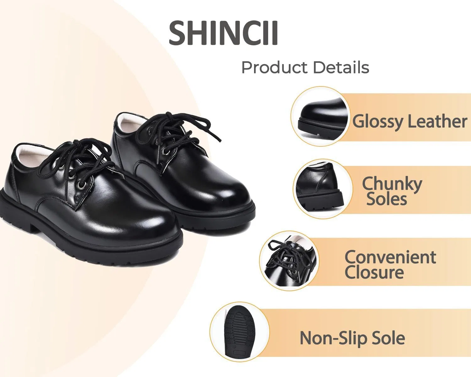 Детские оксфорды для мальчиков классические с принтом SHINCII, Black Lace Up — фото 3