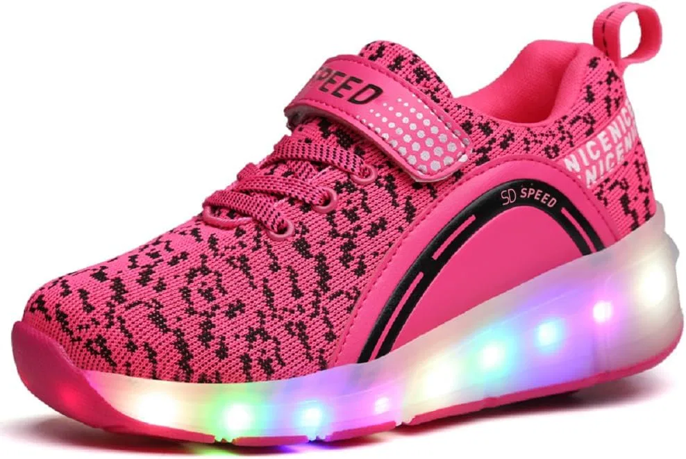 Детские кроссовки-ролики с одним колесом и светодиодной подсветкой SDSPEED, Led Dapple Pink — фото 4