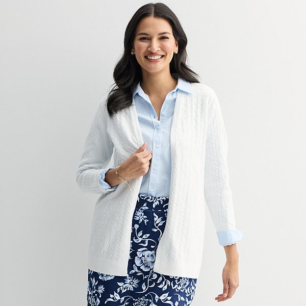 

Женский кардиган с узором косы и открытой передней частью Croft & Barrow, Bright White