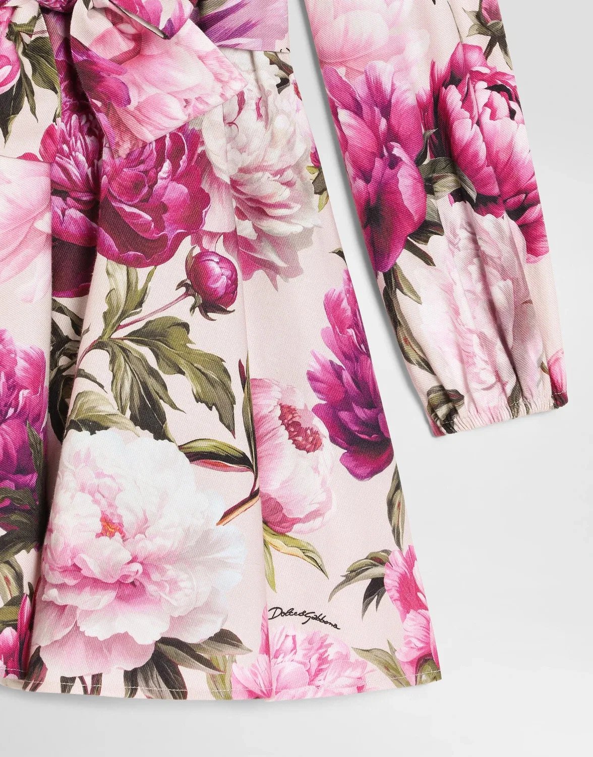 Платье из хлопковой фланели с пионами, миди, Dolce&Gabbana, бежевый — фото 4