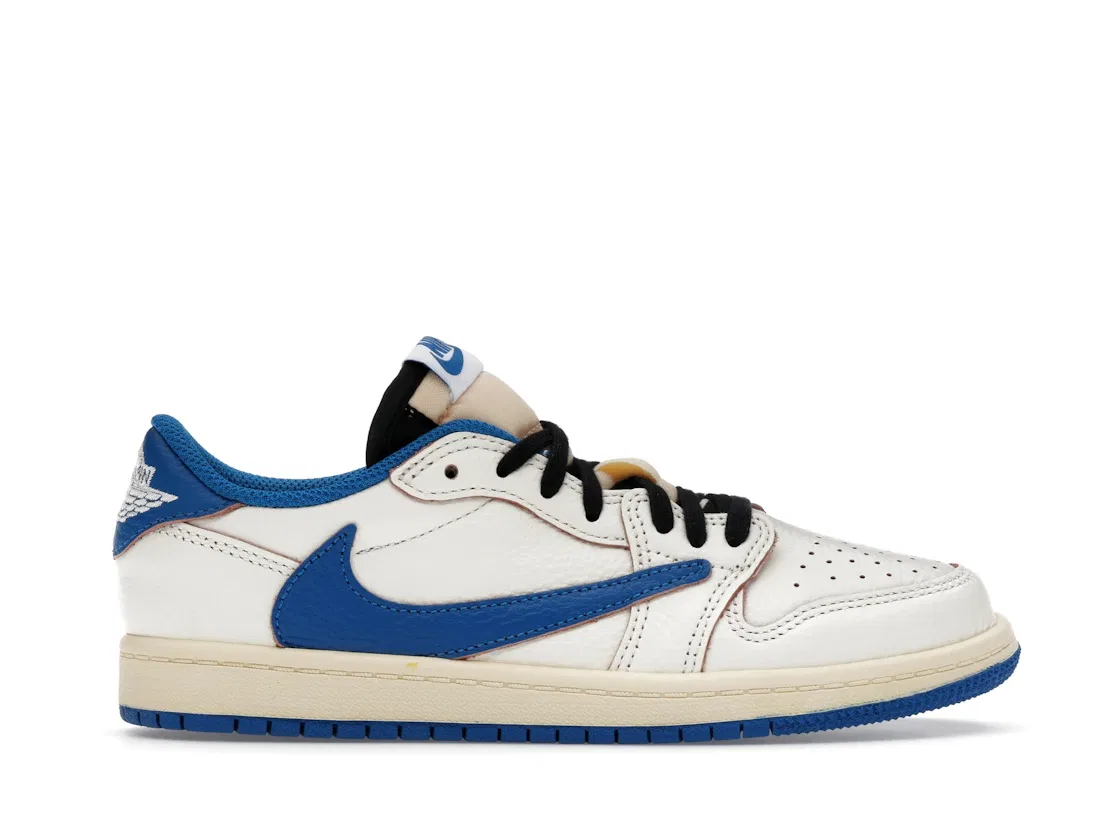 Детские кроссовки Lifestyle с принтом Jordan 1 Retro Low OG SP Fragment x Travis Scott Sail Military Blue PS Jordan, Sail/Black/Muslin/Military Blue