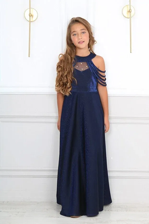 Детское платье для девочек сатиновое Satin Design Jannock, Navy Blue — фото 2