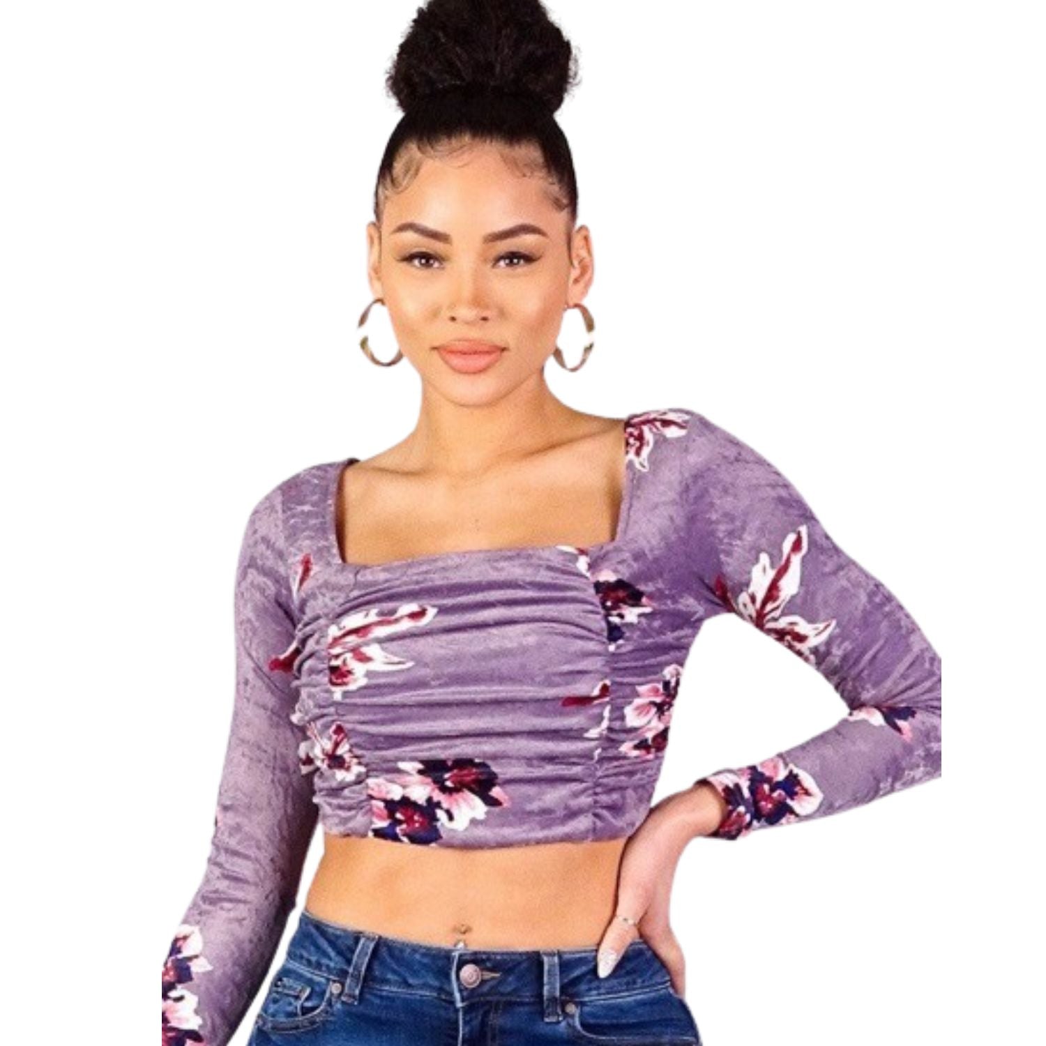 

Укороченный топ из бархата с цветочным узором и завязкой сзади FASHNZFAB, лавандовый