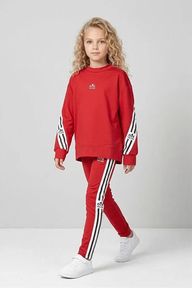 Детский спортивный комплект для девочек с принтом Basics, Black One, Red — фото 4