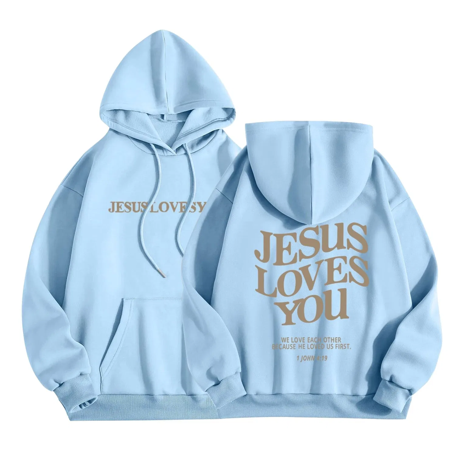 Женский оверсайз худи с принтом Jesus Loves You, Azure