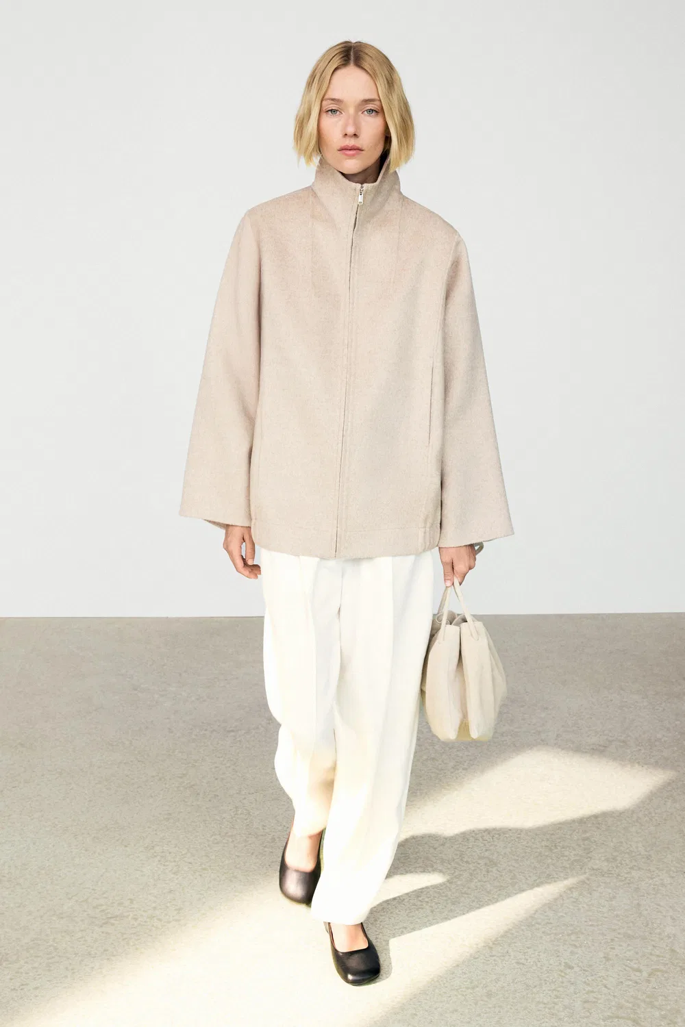 Бомбер Massimo Dutti, из шерстяной смеси, бежевый — фото 2