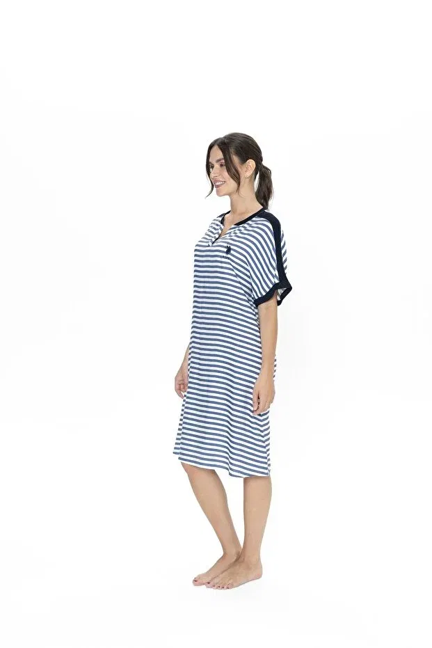 Женская ночная рубашка с коротким рукавом в полоску U.S. Polo Assn., Navy Blue — фото 2