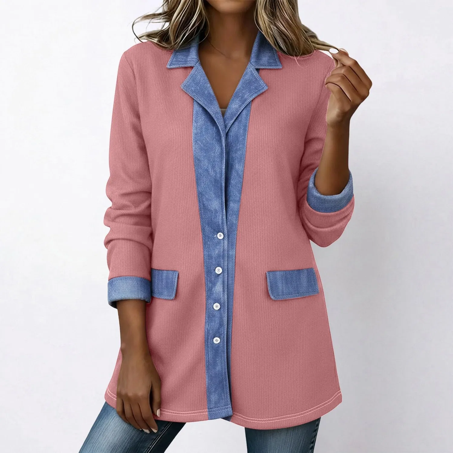 Женское пальто оверсайз с пэчворком из денима, Colore: Rosa — фото 3