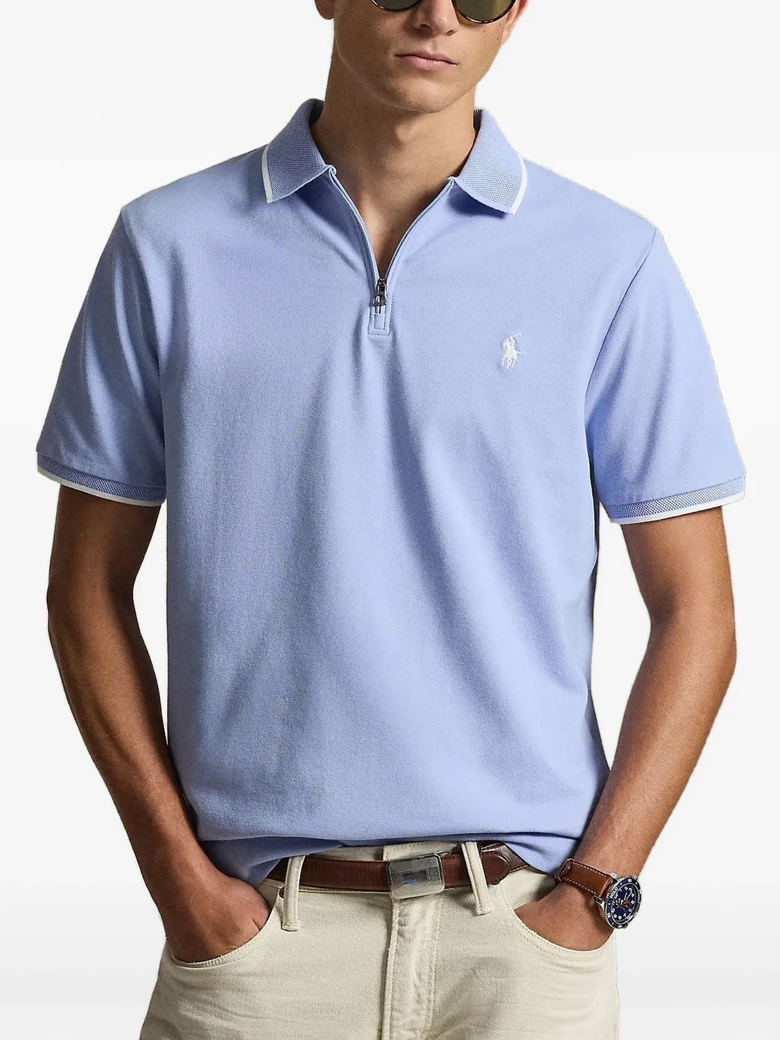Рубашка поло с вышитым логотипом и воротником на молнии Polo Ralph Lauren, синий — фото 2
