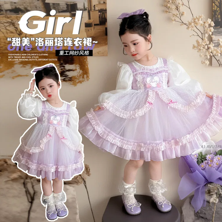 Детское платье для девочек с принтом Lanza, Cherry Lolita Purple — фото 3