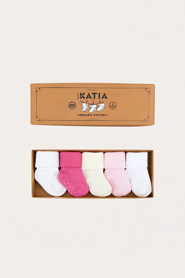 Детские носки для новорожденных хлопковые набор 5 шт Basics Katia&Bony, Pink/White