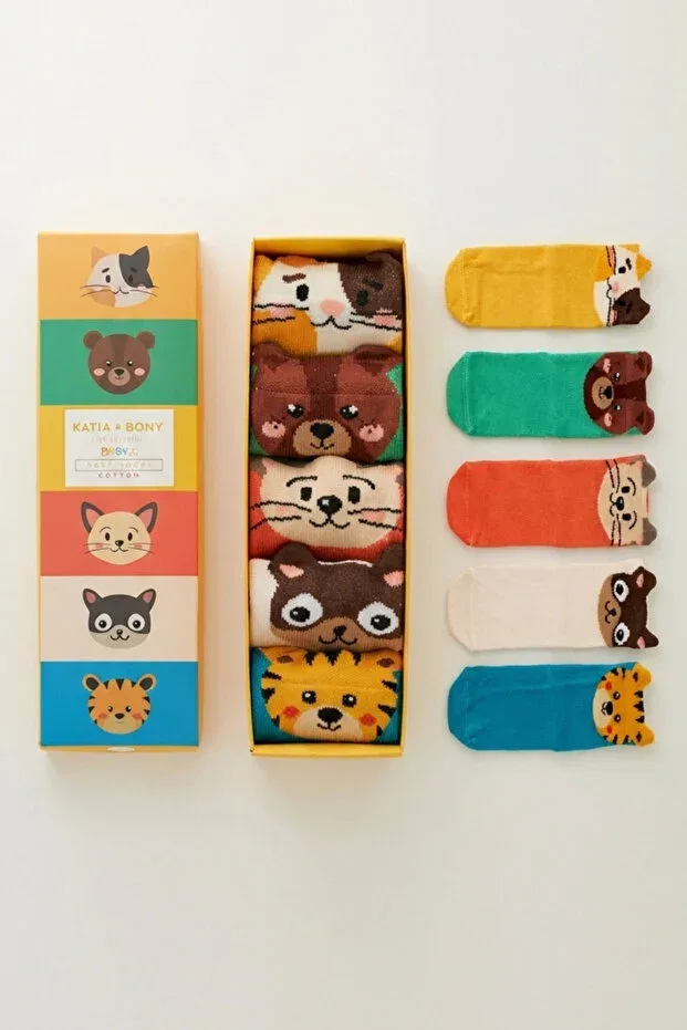 Детский набор носков с принтом Set of 5 animal patterned cute baby socks Katia&Bony, Patterned