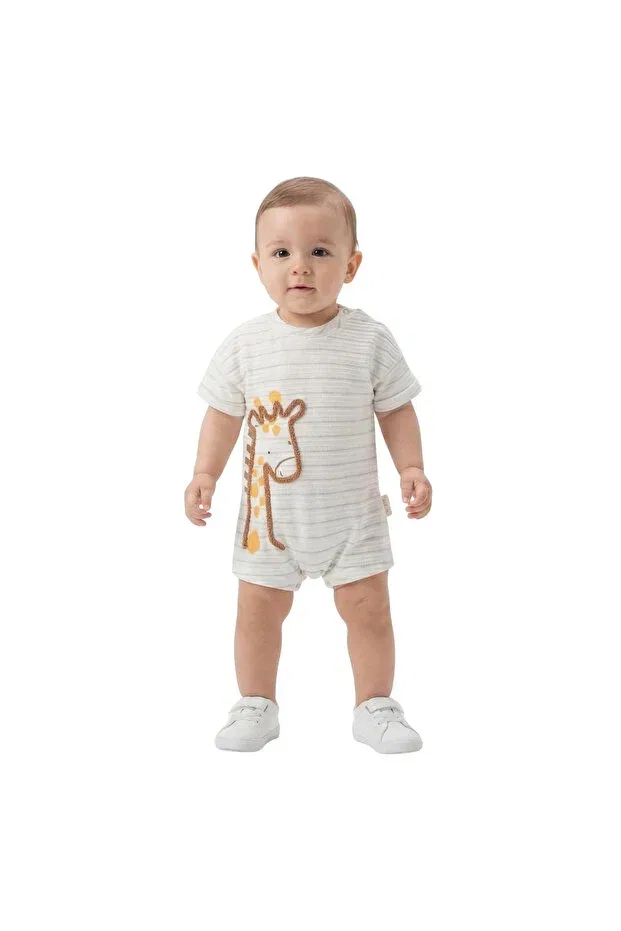 Детский комбинезон для девочек хлопковый Baby Giraffe Embroidered Summer Cotton Nio Lua, Beige — фото 4