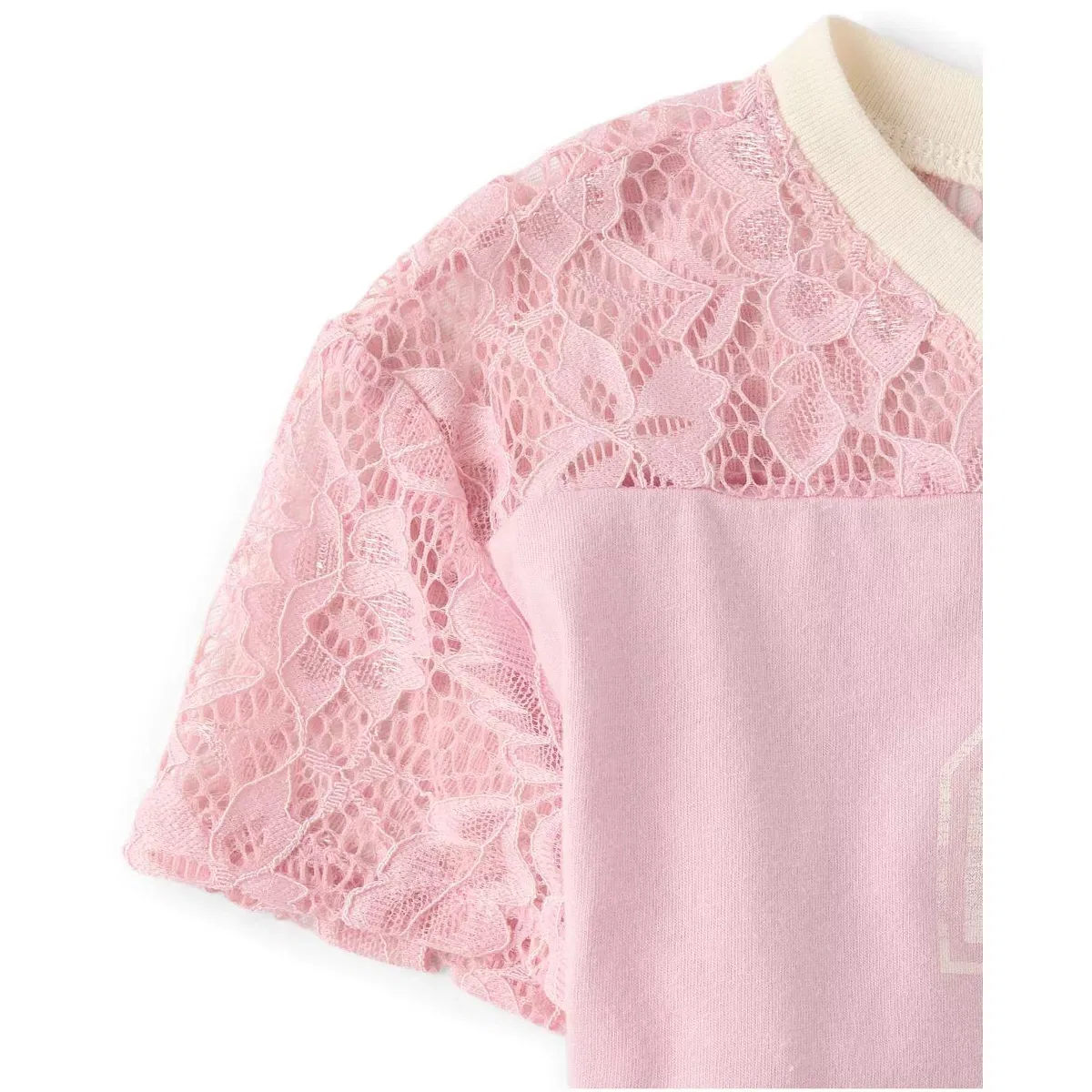 Детская футболка для девочек с кружевными рукавами Varsity Lace Football Tee The Children's Place, Cream — фото 2