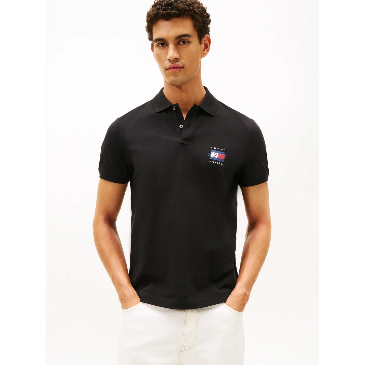 Мужское поло regular fit с принтом Tommy Hilfiger, Black