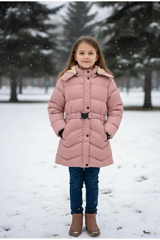 Детское пальто для девочек с капюшоном Cemresu, Pink