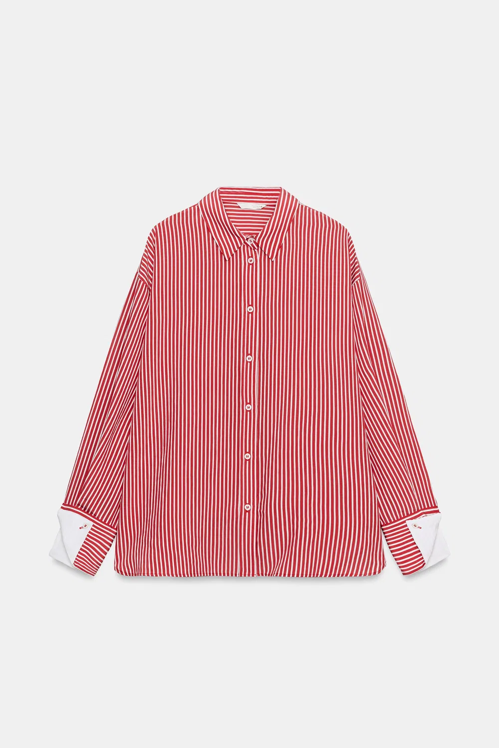Рубашка в полоску с контрастными манжетами ZARA, Red/White — фото 4