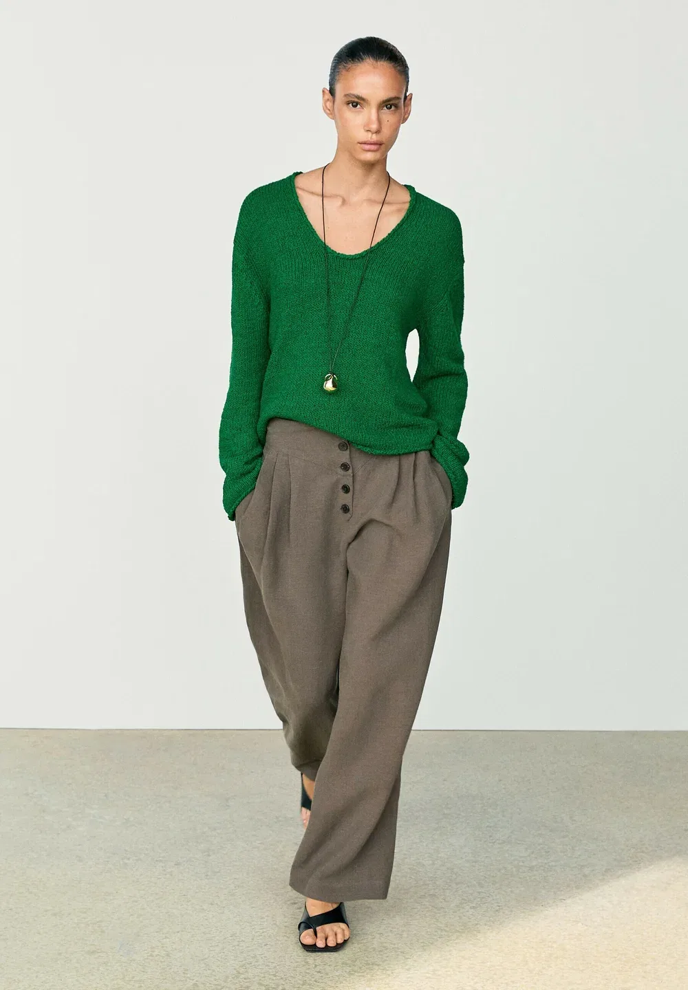 Вязаный свитер из смесовой хлопковой ткани Massimo Dutti, Mottled Dark Green — фото 2